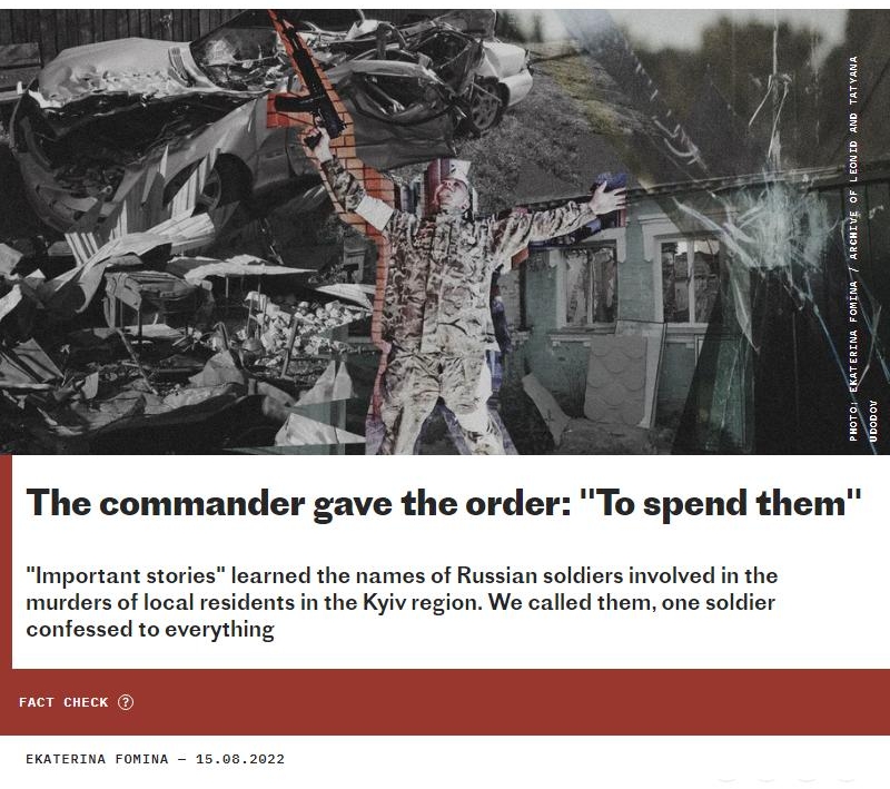 EXTEEMCTOPAN The commander gave the order To spend them Important stories learned the names of Russian soldiors involved in the murdors of local residents in the Kyiv rogion We called thom ono soldier confessed to everything et owe