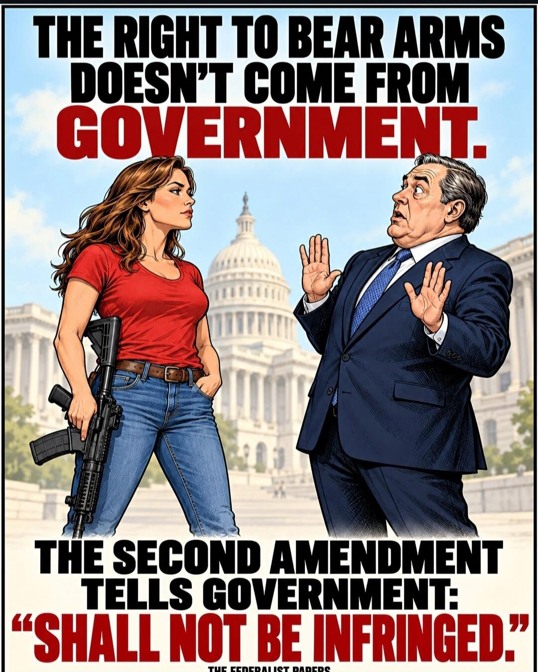 THE RIGHT TO BEAR ARMS DOESN'T COME FROM GOVERNMENT. THE SECOND AMENDMENT TELLS GOVERNMENT: 
