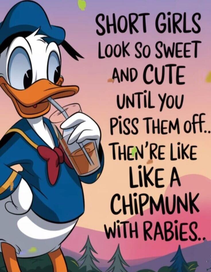 SHORT GIRLS LOOK SO SWEET AND CUTE UNTIL YOU PISS THEM OFF.. THEN'RE LIKE A CHIPMUNK WITH RABIES..