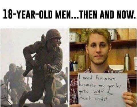 18-YEAR-OLD MEN...THEN AND NOW. I need Feminism because my gender gets WAY too much credit.