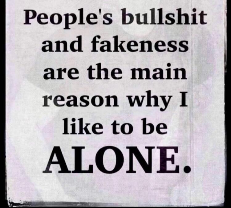People's bullshit and fakeness are the main reason why I like to be ALONE.