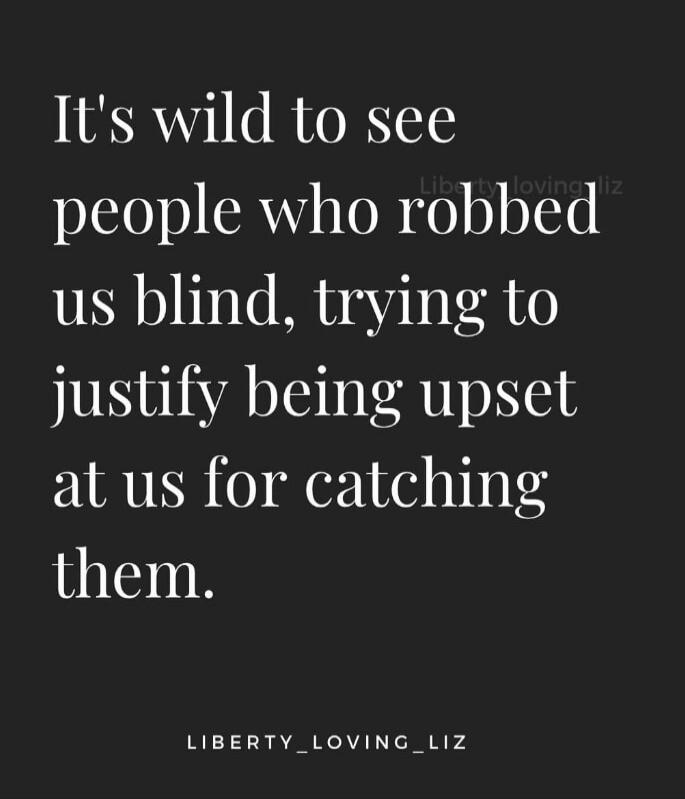 It's wild to see people who robbed us blind, trying to justify being upset at us for catching them. LIBERTY_LOVING_LIZ
