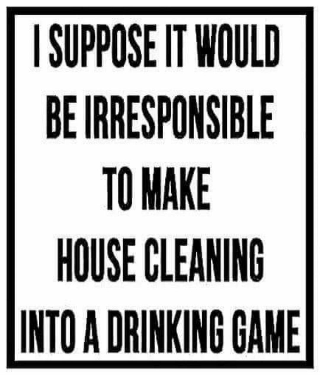 I SUPPOSE IT WOULD BE IRRESPONSIBLE TO MAKE HOUSE CLEANING INTO A DRINKING GAME
