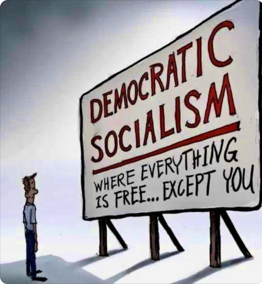 DEMOCRATIC SOCIALISM
WHERE EVERYTHING IS FREE... EXCEPT YOU