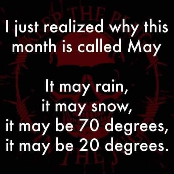 just realized why this month is called May It may rain 1 2 A it may be 70 degrees it may be 20 degrees