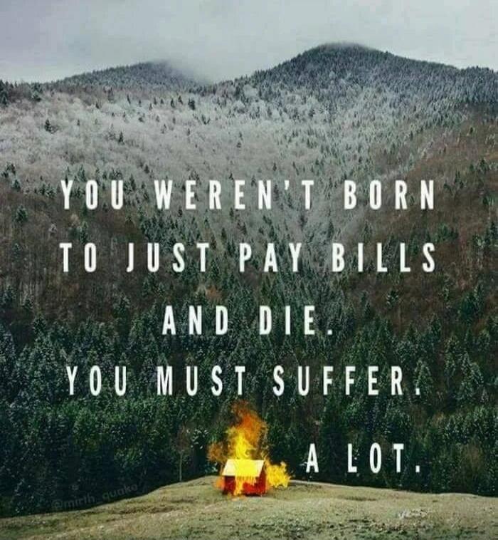 YOU WEREN'T BORN TO JUST PAY BILLS AND DIE. YOU MUST SUFFER A LOT.