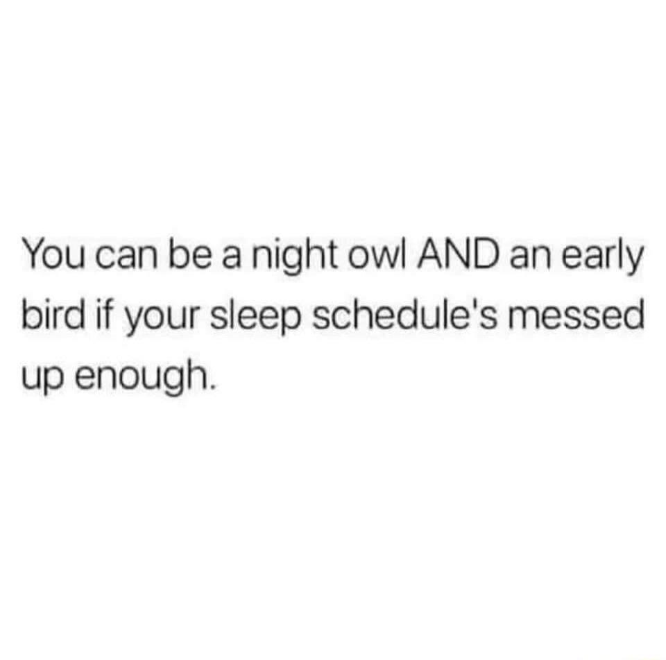 You can be a night owl AND an early bird if your sleep schedule's messed up enough.