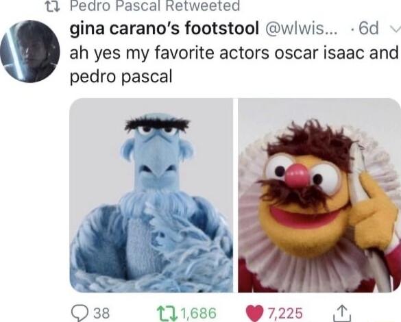 T Pedro Fascal Reiweeted gina caranos footstool wlwis 6d ah yes my favorite actors oscar isaac and pedro pascal