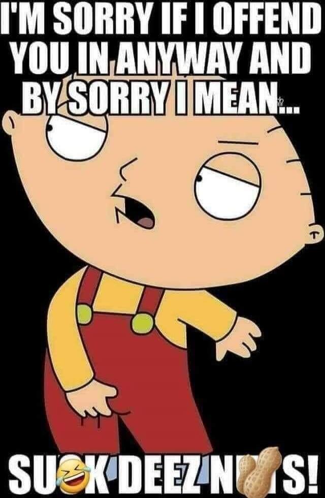 I'M SORRY IF I OFFEND YOU IN ANYWAY AND BY SORRY I MEAN... SUCK DEEZ NUTS!