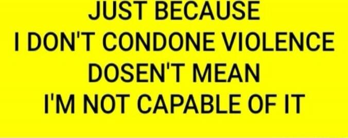 JUST BECAUSE I DON'T CONDONE VIOLENCE DOESN'T MEAN I'M NOT CAPABLE OF IT