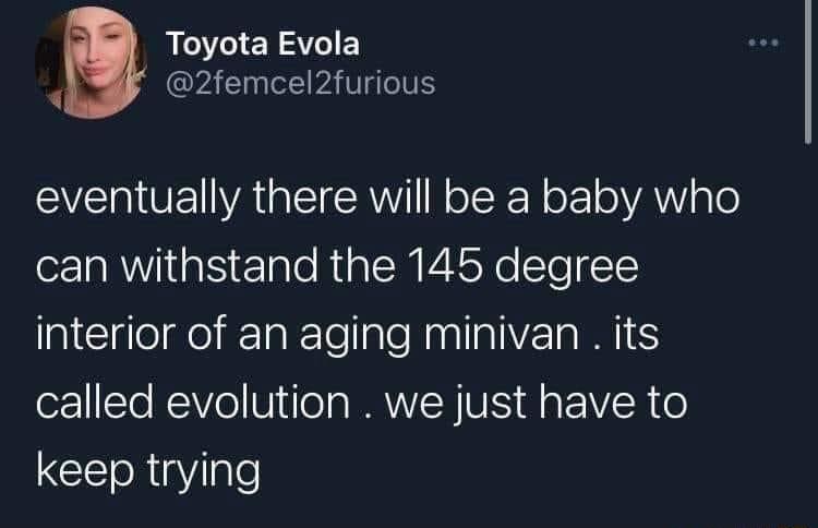 R ERATIE 4 2femcel2furious EVERITE A GEIERWI N oSN o1 oA gle 1 AW S Elale RalNiisNe STe 1 interior of an aging minivan its called evolution we just have to CEToRaYllale