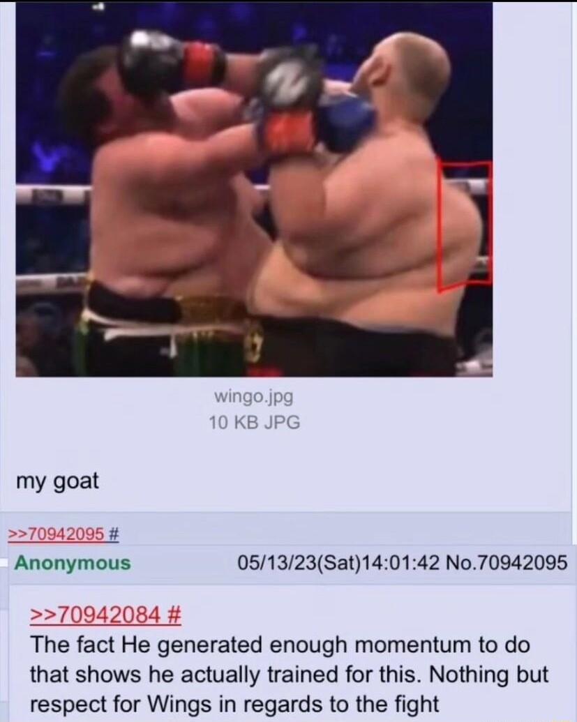 my goat Anonymous 051323Sat140142 No70942095 The fact He generated enough momentum to do that shows he actually trained for this Nothing but respect for Wings in regards to the fight
