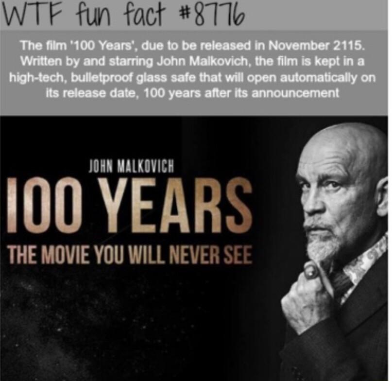 WTF fun foct 8TTb JORN MALKOVICH 100 YEAR THE MOVIE YOU WILL NEVER