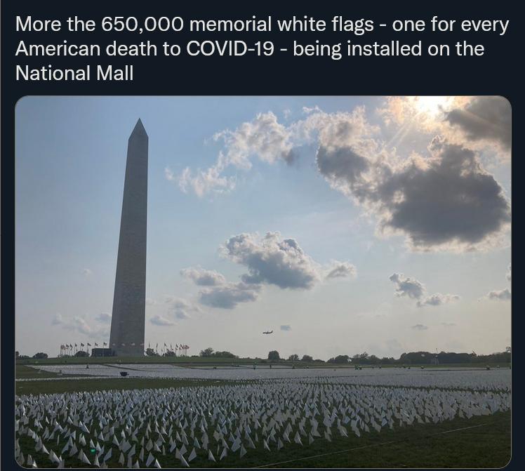 More the 650000 memorial white flags one for every American death to COVID 19 being installed on the Ele LNV E