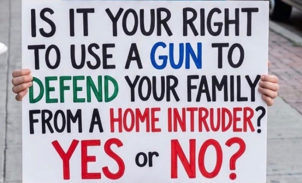 IS IT YOUR RIGHT TO USE A GUN TO DEFEND YOUR FAMILY FROM A HOME INTRUDER? YES or NO?