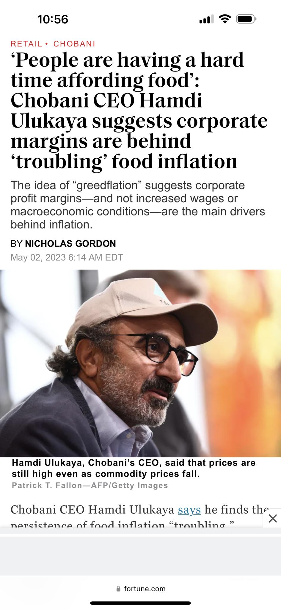 1056 wl T People are having a hard time affording food Chobani CEO Hamdi Ulukaya sug ests corporate margins are behind troubllng food inflation The idea of greedflation suggests corporate profit marginsand not increased wages or macroeconomic conditionsare the main drivers behind inflation BY NICHOLAS GORDON Hamdi Ulukaya Chobanis CEO said that prices are still high even as commo Patrick T FallonA