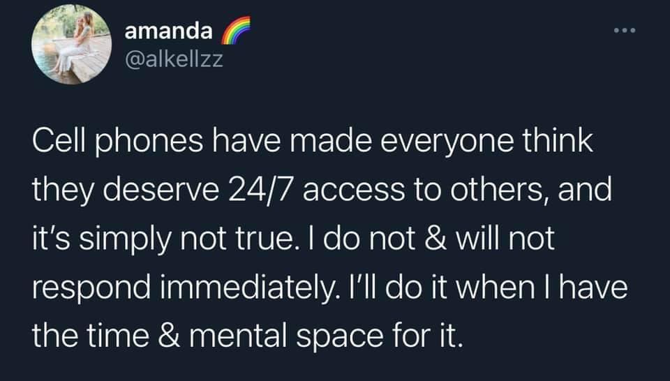 ENIENGEY o QEIC P44 O71 el alola ty aPV N ETe NV T aVelalR a1 4 they deserve 247 access to others and its simply not true do not will not respond immediately Ill do it when have the time mental space for it