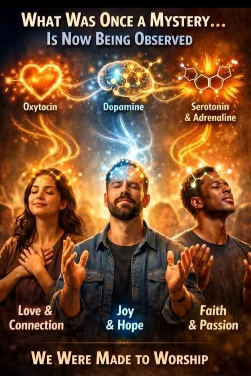 What Was Once A Mystery... Is Now Being Observed
Oxytocin		Dopamine		Serotonin & Adrenaline
Love & Connection	Joy & Hope	Faith & Passion
We Were Made to Worship