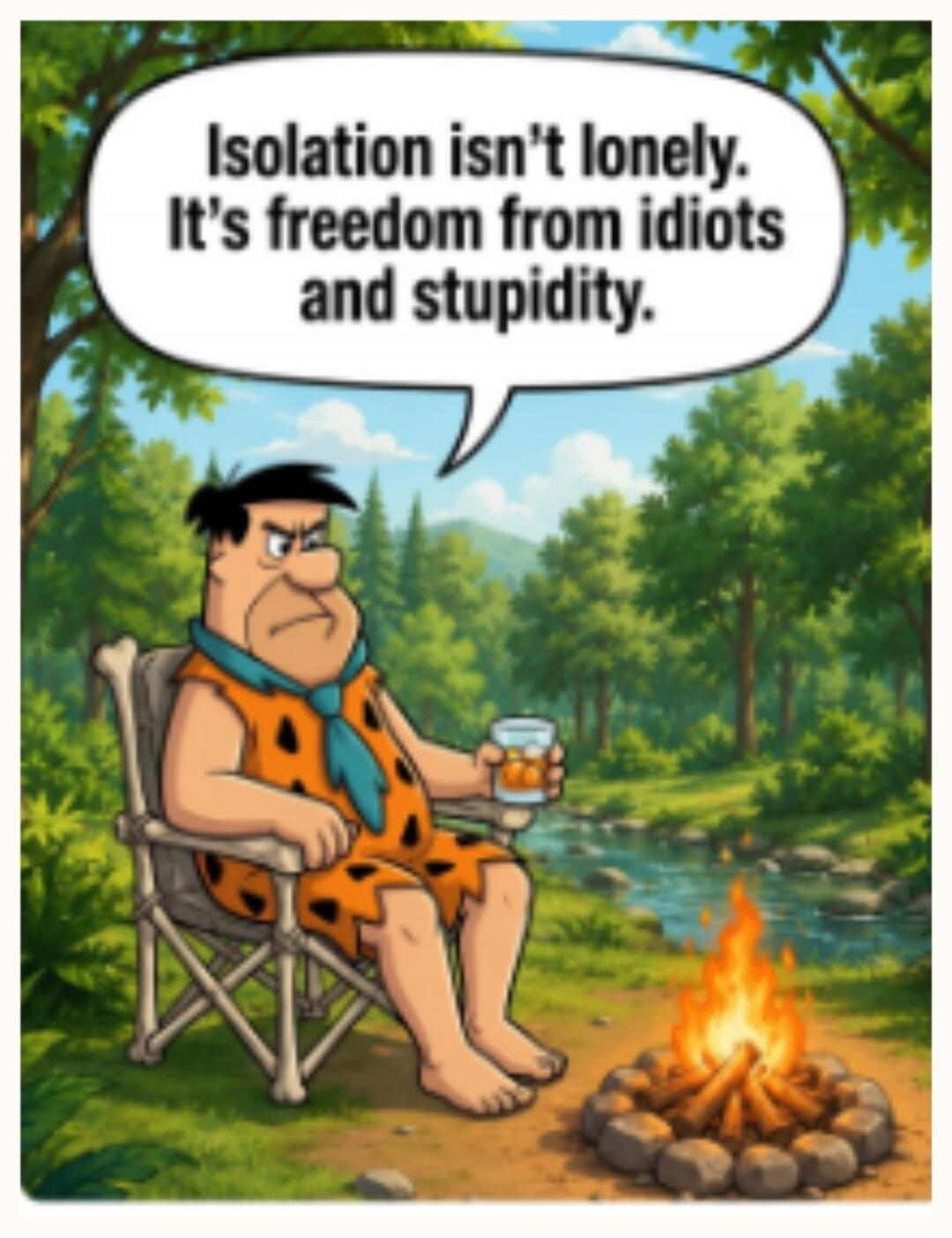 Isolation isn't lonely. It's freedom from idiots and stupidity.