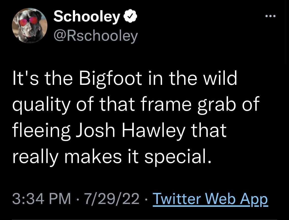 Schooley Rschooley Its the Bigfoot in the wild quality of that frame grab of fleeing Josh Hawley that CEANELCR SN o E T 334 PM 72922 Twitter Web App