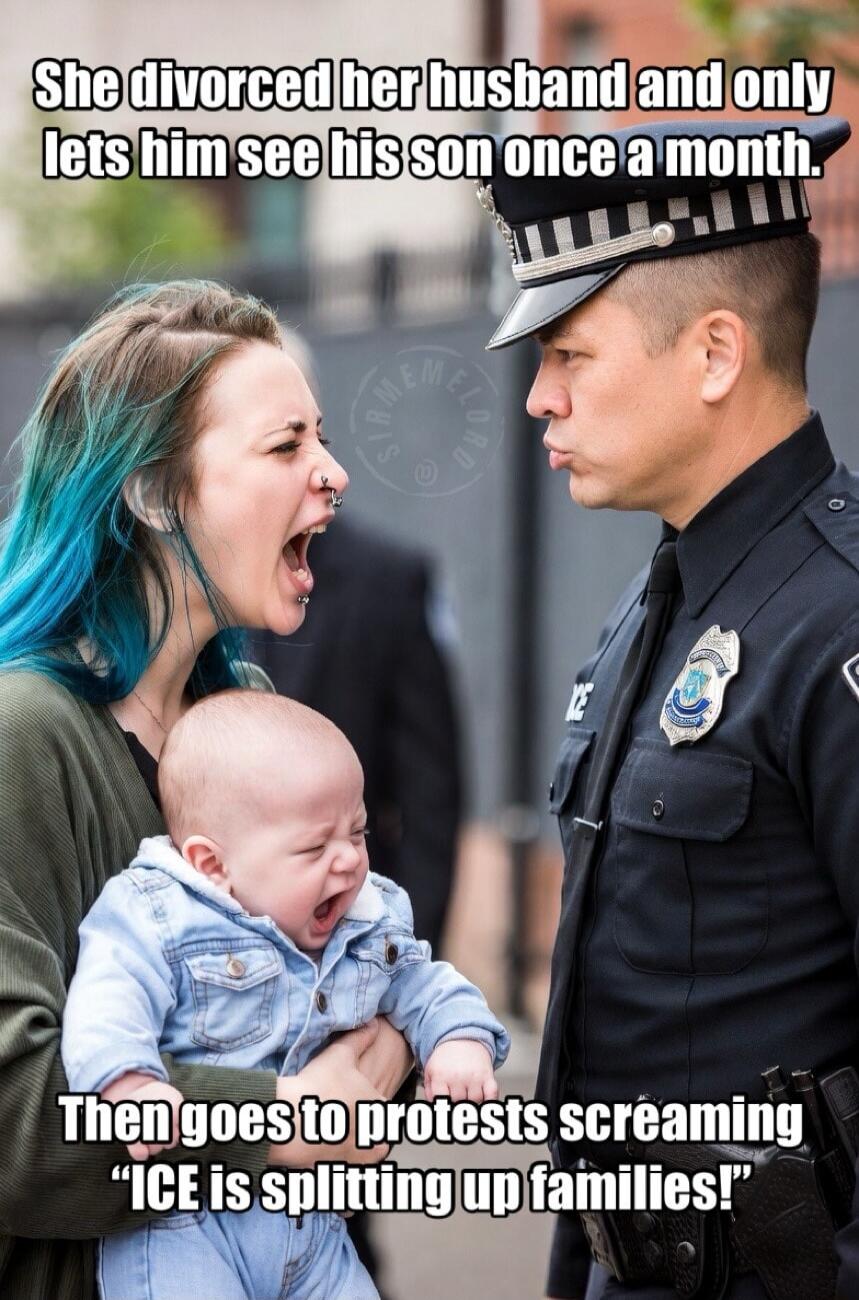 She divorced her husband and only lets him see his son once a month. Then goes to protests screaming 