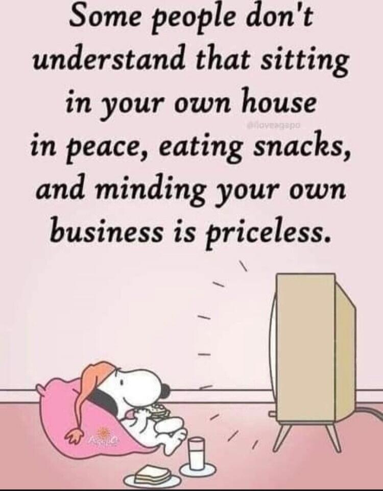 Some people don't understand that sitting in your own house in peace, eating snacks, and minding your own business is priceless.