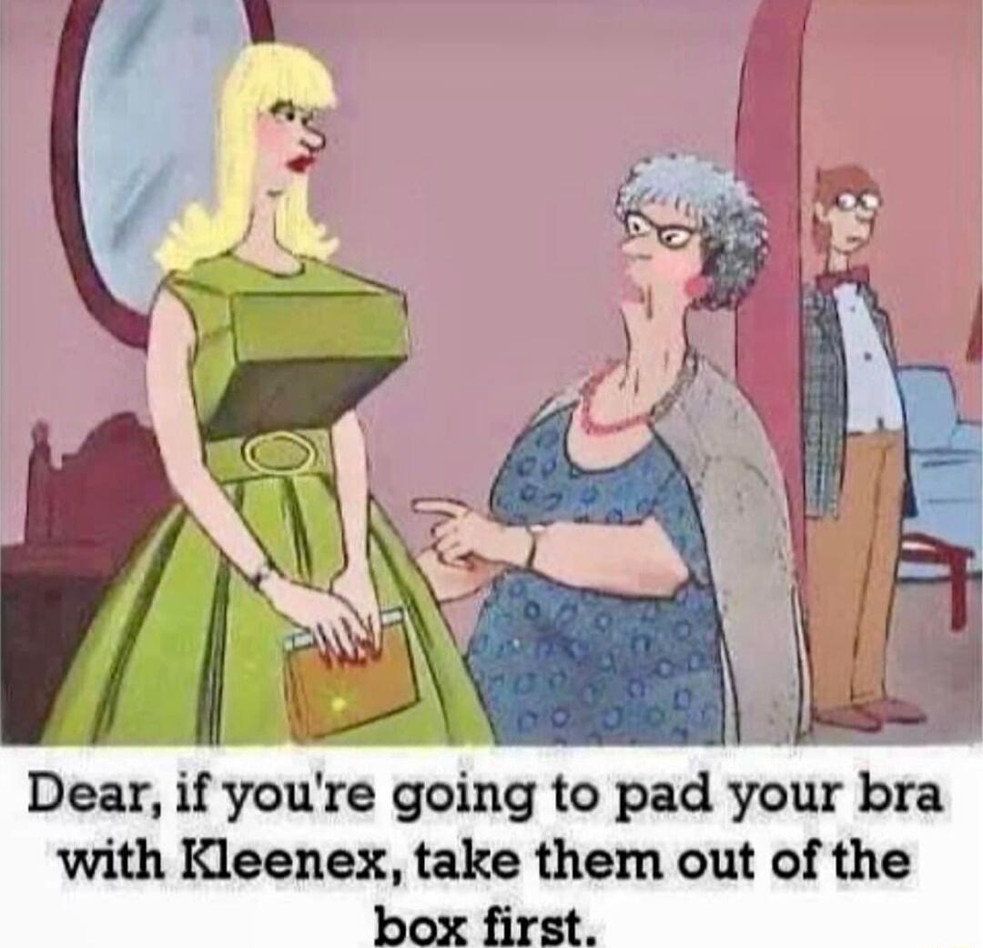 Dear if you re going to pad your bra with Kleenex take them out of the box first