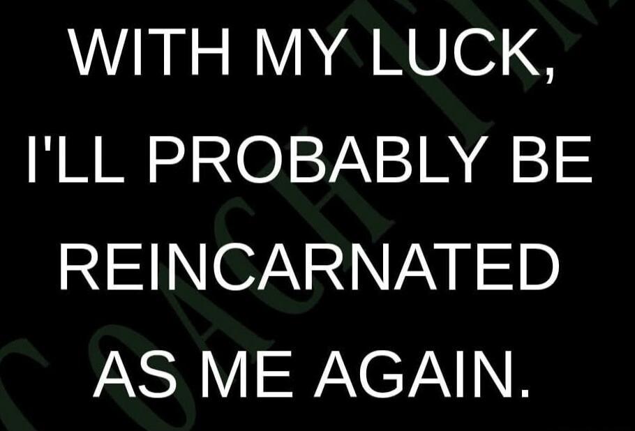 WITH MY LUCK, I'LL PROBABLY BE REINCARNATED AS ME AGAIN.