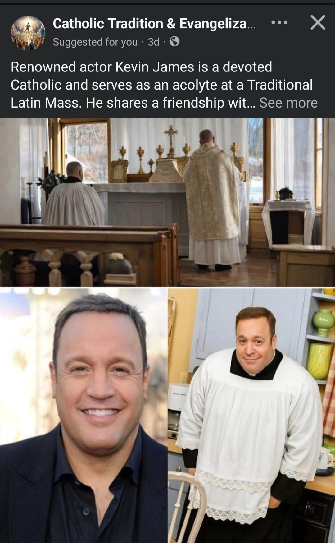 Renowned actor Kevin James is a devoted Catholic and serves as an acolyte at a Traditional Latin Mass. He shares a friendship wit... See more