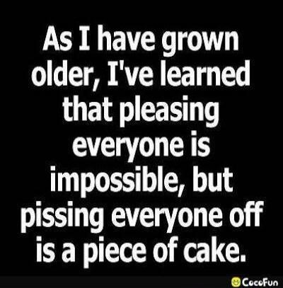 As I have grown older, I've learned that pleasing everyone is impossible, but pissing everyone off is a piece of cake.