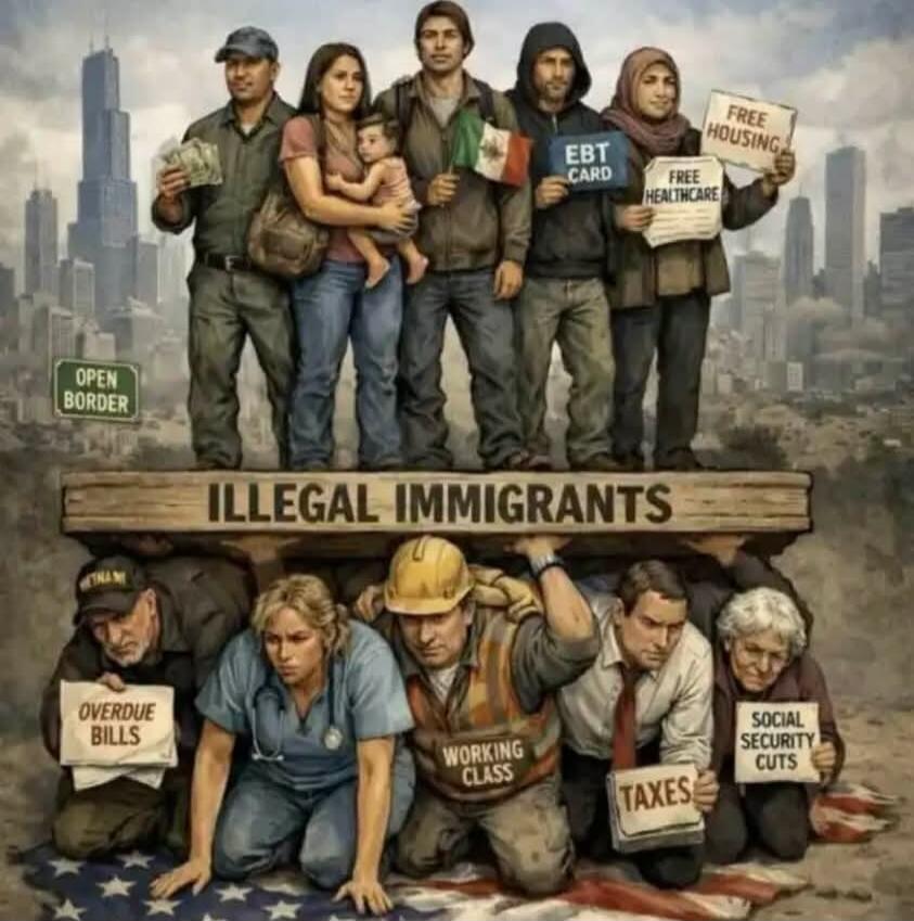 OPEN BORDER ILLEGAL IMMIGRANTS EBT CARD FREE HOUSING FREE HEALTHCARE OVERDUE BILLS WORKING CLASS TAXES SOCIAL SECURITY CUTS