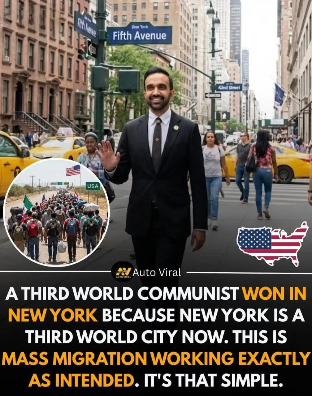 Fifth Avenue 42nd Street USA A THIRD WORLD COMMUNIST WON IN NEW YORK BECAUSE NEW YORK IS A THIRD WORLD CITY NOW. THIS IS MASS MIGRATION WORKING EXACTLY AS INTENDED. IT'S THAT SIMPLE.