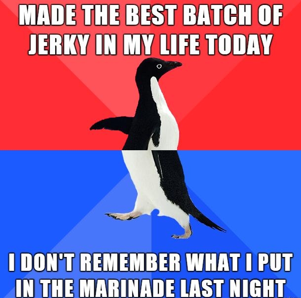 MADETHEBEST BATCH OF JERKYINMY_LIFE TODRY I DONTREMEMBER WHAT PUT IN THEMARINADE LAST NIGHT