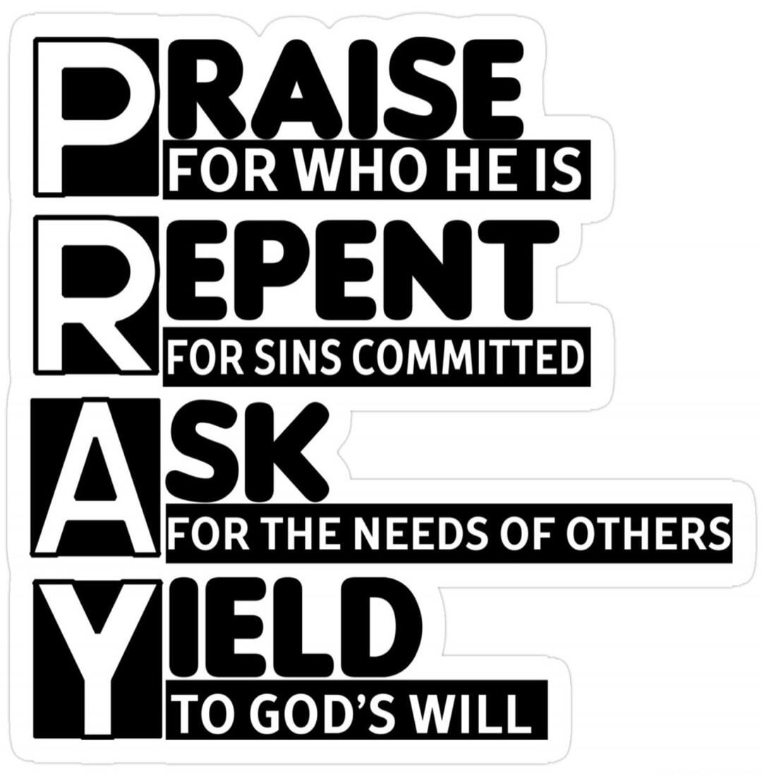 PRAISE FOR WHO HE IS REPENT FOR SINS COMMITTED ASK FOR THE NEEDS OF OTHERS YIELD TO GOD'S WILL