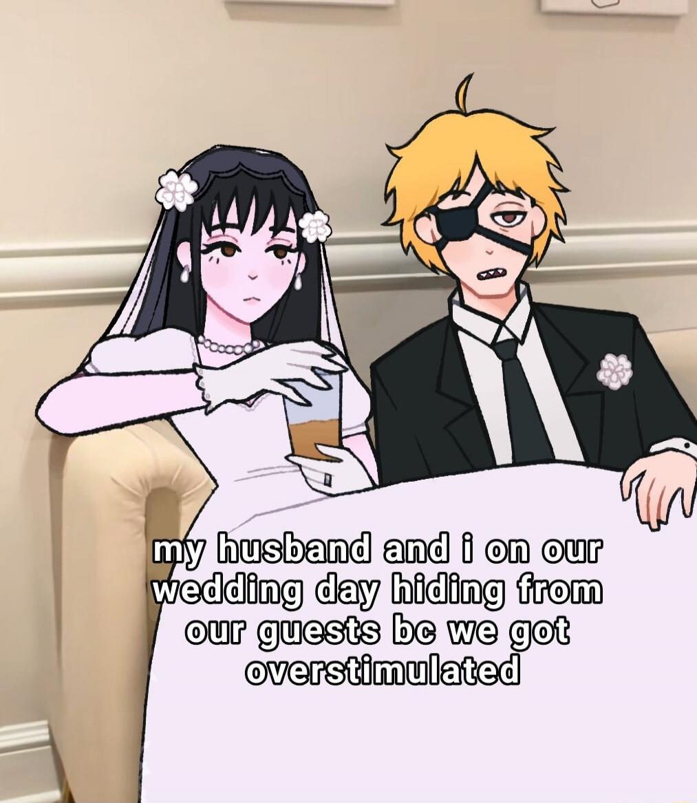 my husband and i on our wedding day hiding from our guests bc we got overstimulated