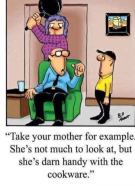 Take your mother for example. She's not much to look at, but she's darn handy with the cookware.