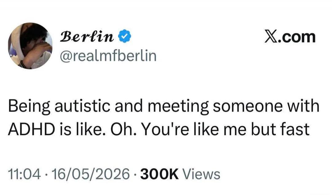 Being autistic and meeting someone with ADHD is like. Oh. You're like me but fast