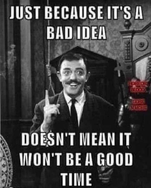 JUST BECAUSE IT'S A BAD IDEA DOESN'T MEAN IT WON'T BE A GOOD TIME