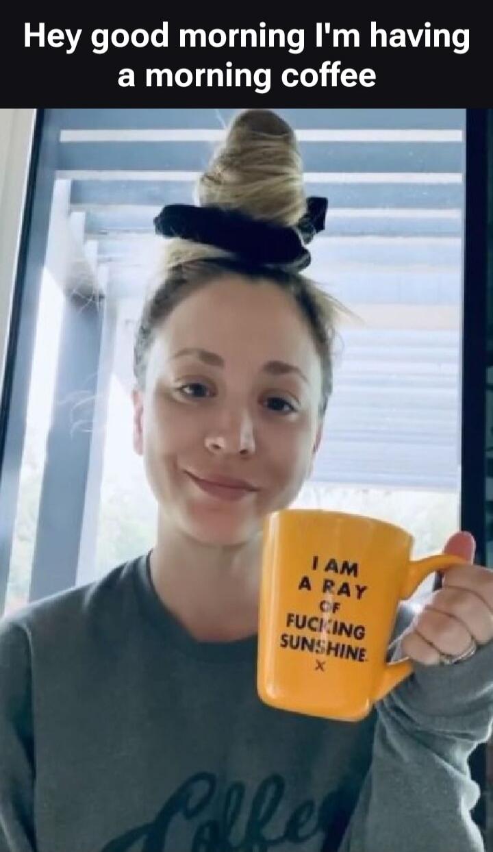 Hey good morning I'm having a morning coffee. I AM A RAY OF FUCKING SUNSHINE X