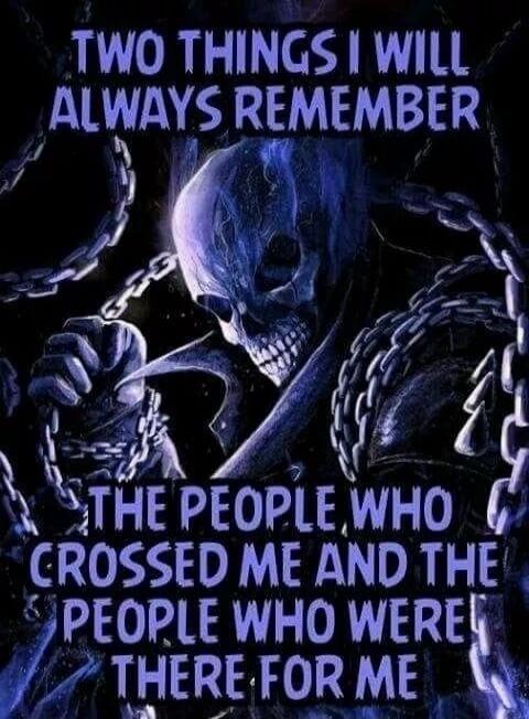 TWO THINGS I WILL ALWAYS REMEMBER THE PEOPLE WHO CROSSED ME AND THE PEOPLE WHO WERE THERE FOR ME