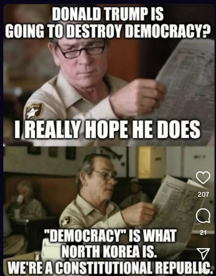 DONALD TRUMP IS GOING TO DESTROY DEMOCRACY? I REALLY HOPE HE DOES. 