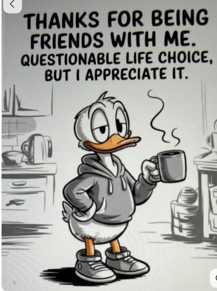 THANKS FOR BEING FRIENDS WITH ME. QUESTIONABLE LIFE CHOICE, BUT I APPRECIATE IT.