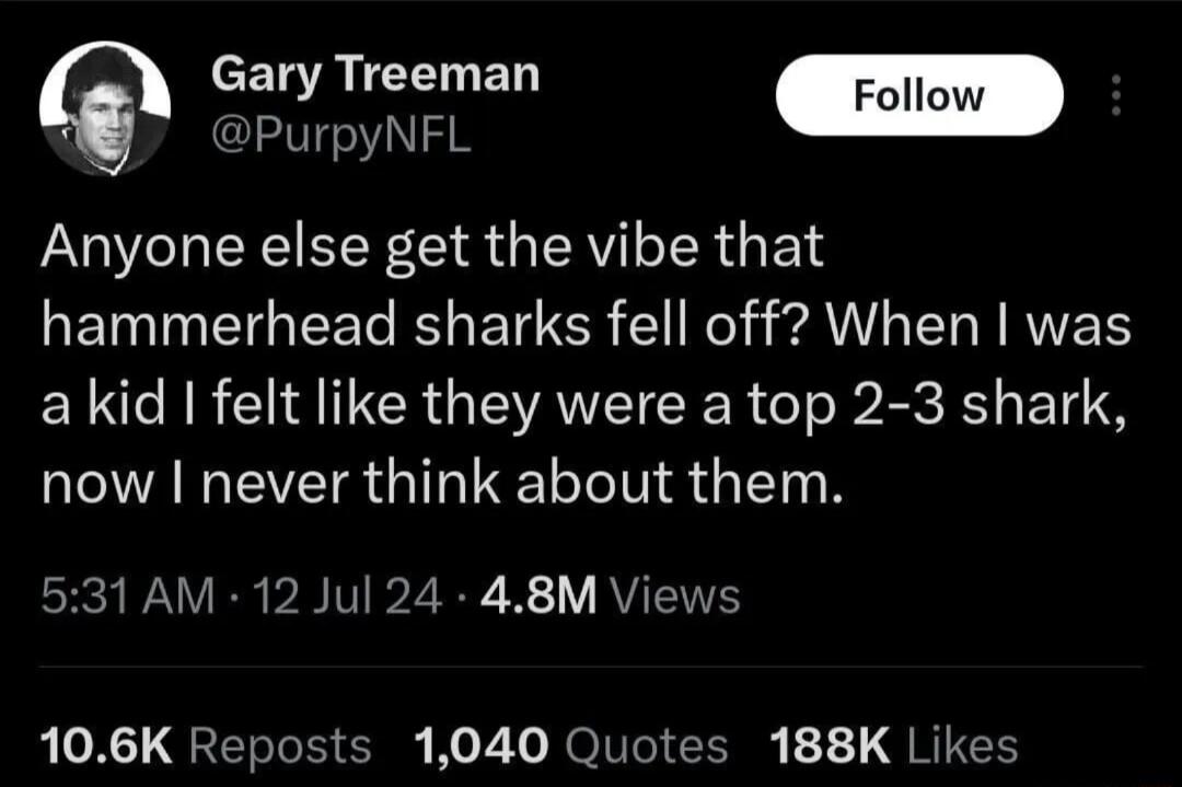 cELRICETENY h PurpyNFL Anyone else get the vibe that REITNETGTEET L TSR R p AL RVES akid felt like they were a top 2 3 shark now never think about them SR R PR V 2R 1 Y RV 106K Reposts 1040 Quotes 188K Likes