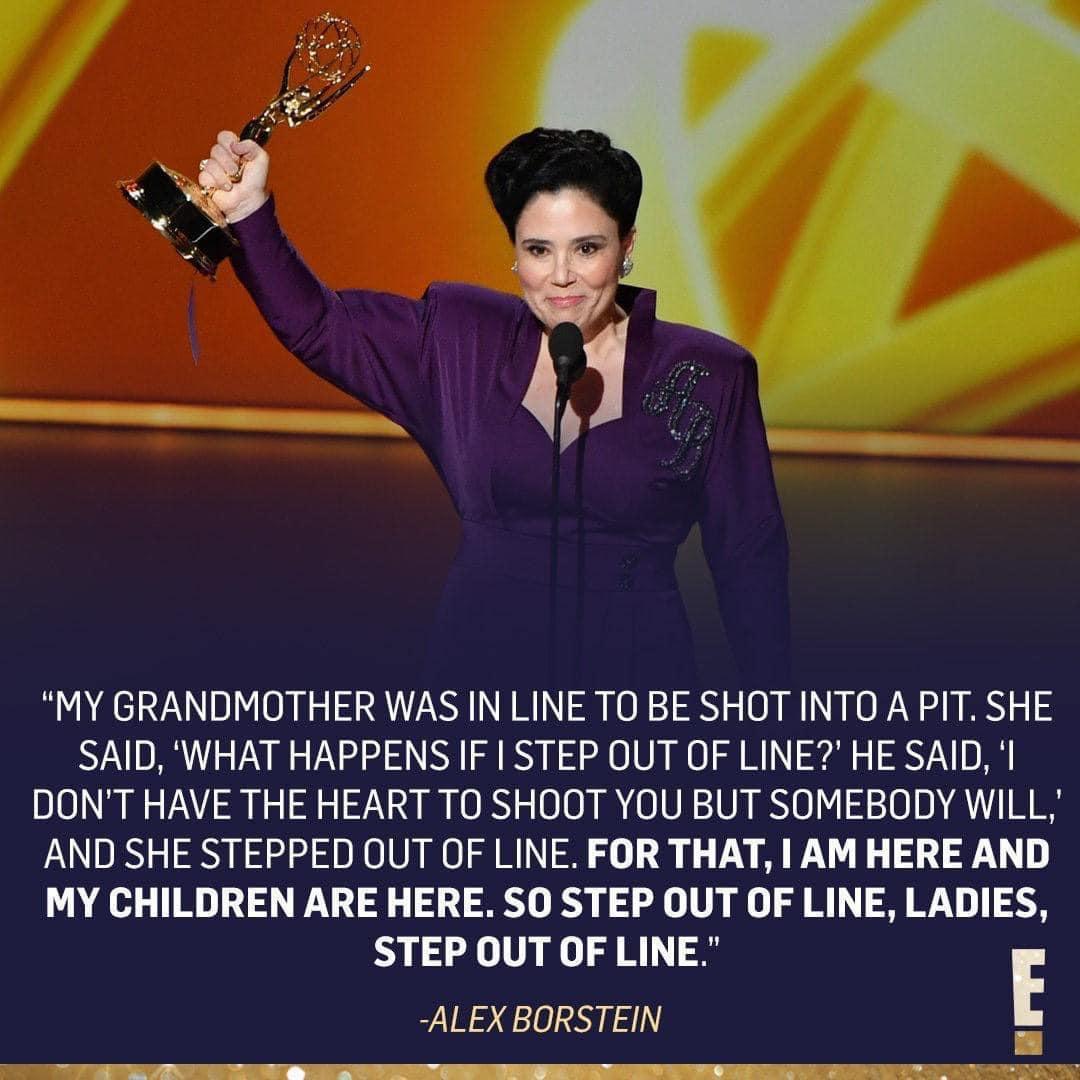 MY GRANDMOTHER WAS IN LINE TO BE SHOT INTO A PIT SHE SAIDWHAT HAPPENS IF STEP OUT OF LINE HE SAID I DONT HAVE THE HEART TO SHOOT YOU BUT SOMEBODY WILL AND SHE STEPPED OUT OF LINE FOR THAT AM HERE AND MY CHILDREN ARE HERE SO STEP OUT OF LINE LADIES STEP OUT OF LINE ALEXBORSTEIN