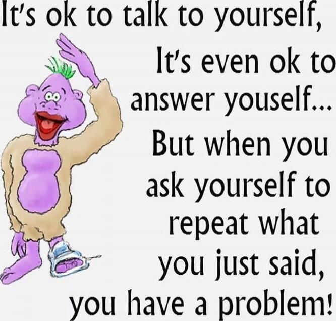 It's ok to talk to yourself, It's even ok to answer yourself... But when you ask yourself to repeat what you just said, you have a problem!