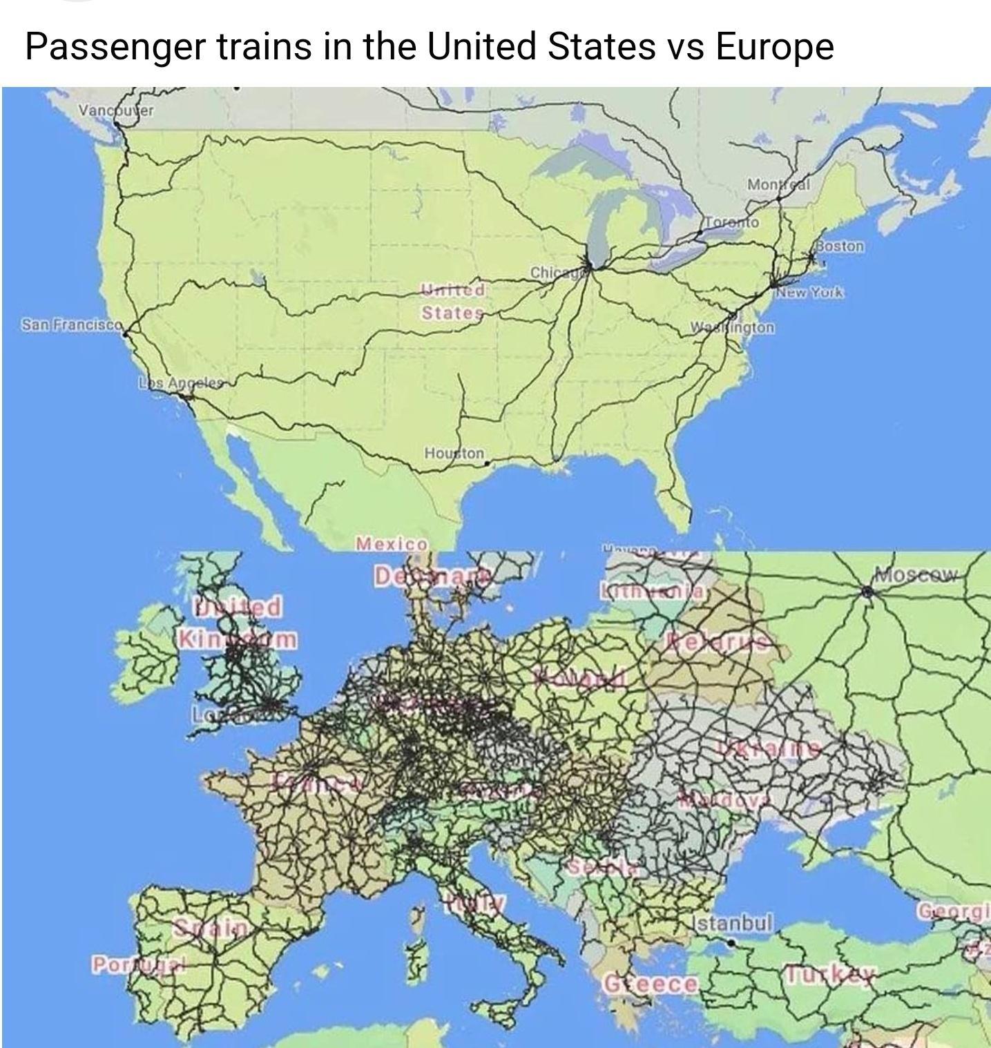 Passenger trains in the United States vs Europe i T