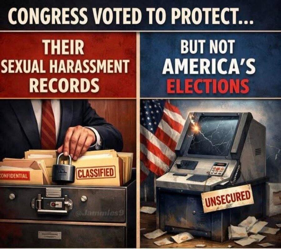 CONGRESS VOTED TO PROTECT... THEIR SEXUAL HARASSMENT RECORDS BUT NOT AMERICA'S ELECTIONS CONFIDENTIAL CLASSIFIED UNSECURED
