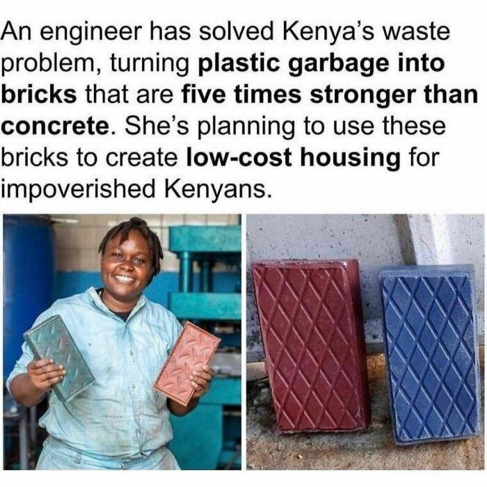 An engineer has solved Kenyas waste problem turning plastic garbage into bricks that are five times stronger than concrete Shes planning to use these bricks to create low cost housing for impoverished Kenyans