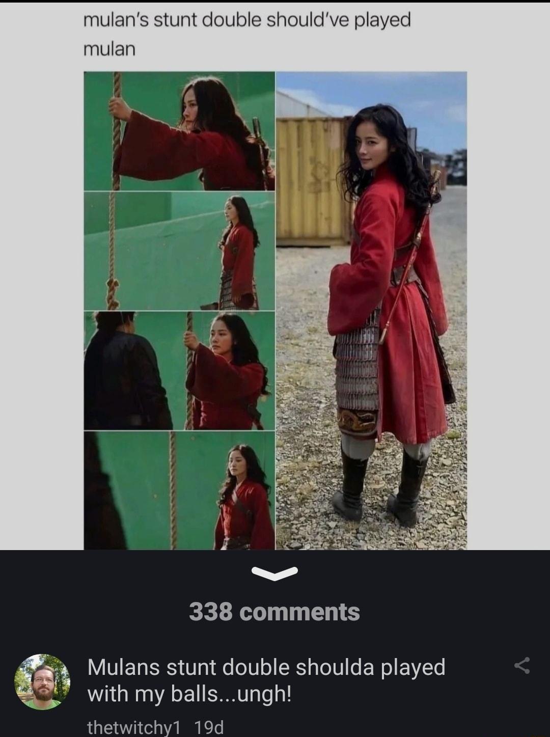 mulans stunt double shouldve play mulan 338 comments Mulans stunt double shoulda played with my ballsungh q thetwitchy1