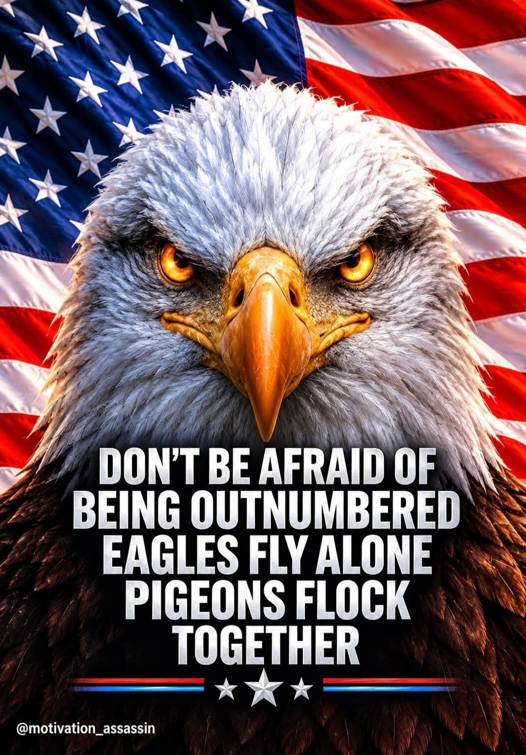 DON'T BE AFRAID OF BEING OUTNUMBERED EAGLES FLY ALONE PIGEONS FLOCK TOGETHER